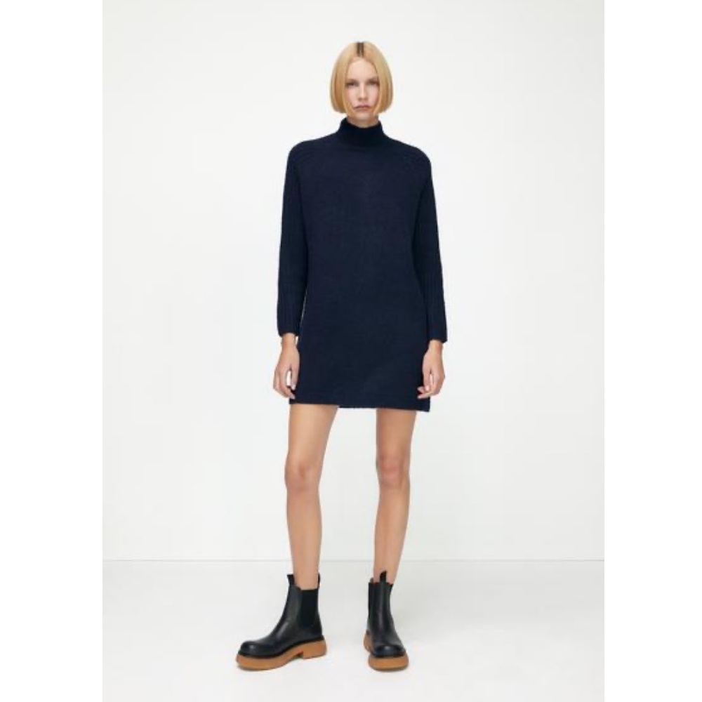 Zara Navy Knit Mock Neck Dress